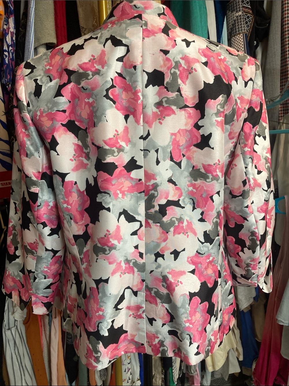Kasper 16W Pink & Black Abstract Floral Open-Front Blazer Jacket - Picture 7 of 12